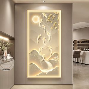 RUIBAHAO | Luxe LED Nine Fish Design Decorative Wall Art