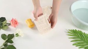 sisal soap bag tas sabun jaring tas sabun mandi Bahan katun dan linen alami Tas serut gantung Cocok untuk mandi dan shower