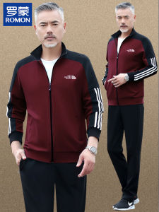 Romon Brand Dad Autumn Sportswear Set Casual Spring Autumn Mens Two-Piece Set Long Velvet Cotton Long Sleeve Sweatshirt And Pants