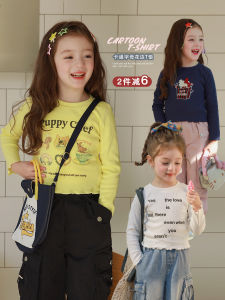 Love Idol Feel~ Spring New Childrens Base Shirt Girls Baby T-shirt Cotton Viscose Spandex Kids Fashion Cute Cartoon Print