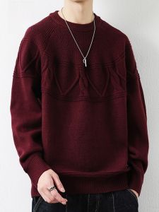 ROMON | Romon Mens Knitted Sweater Round Neck Winter Fashion City Style Thickened Long Sleeve Loose Fit Casual Wear For New Year