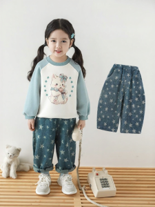 YOEHYAUL | Quần Jeans Hoa Văn Ngôi Sao Cổ Điển Cho Bé Gái