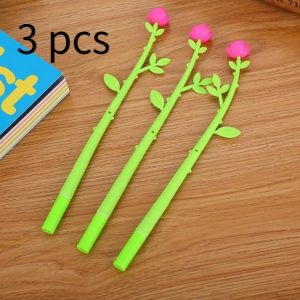 3-Pack Neutral Color Ballpoint Pens Assorted Floral Pattern Design for Students Schools Offices Creative Plastic Stationery