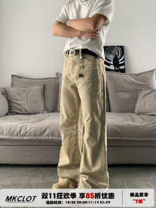 American Deconstructed Patchwork Khaki Mens Straight Casual Cleanfit Pants Youth Trendy Long Trousers Four Seasons Wear