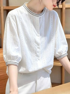 DAIXIANGFEIZI | Stylish and Elegant Pure Cotton White Womens Summer Blouse