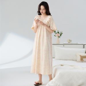 MiiOW | Cotton Short Sleeve Summer Nightgown with Palace Style
