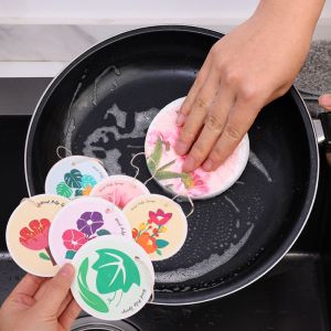 Cartoon Flowers and Plants Design Magic Compressed Wood Pulp Dishwashing Sponge Wipe Kitchen Oil-free Dishwashing Cloth Cleaning Tools