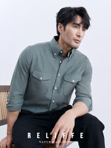 Italian Style Long Sleeve Green Casual Shirt Mens Slim Fit Anti-Wrinkle Button down Collar Workwear Shirt Versatile Skin-friendly