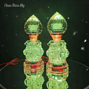 Đèn Thờ Quả Đào Pha Lê CHÂN THIỆN MỸ Đồ Phong Thủy Trang Trí Bàn Thờ Phật Gia Tiên PLD-05
