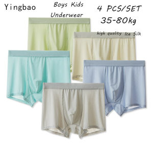 Yingbao High Quality 4pcs Ice Silk Boys Kids Underwear Teenager Cool Breathable Summer Thin Boxer Briefs Children Plain Color