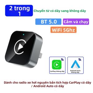 2026 2IN1 Bộ Chuyển Đổi Không Dây CarPlay Android Auto 5GHz WiFi Type-C/USB Tương Thích Với VW Toyota Nissan Honda Ford Benz KIA Audi