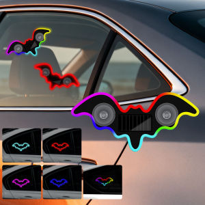 KEVANLY | 1pcs Car Triangle Window Solar Powered Bat Shaped RGB Atmosphere Light USB Charging Night Light With Suction Cup For Halloween
