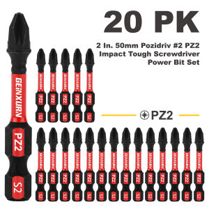Geinxurn 2 Inches Pozidriv #2 PZ2 Impact  Tough  Screwdriver Power Bit  Set S2 Alloy Steel Screwdriver Bits Set