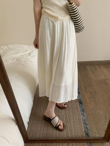 กระโปรงยาวผ้าลินินผสมลินินและเส้นใยเซลลูโลสระบายอากาศได้ดีสำหรับผู้หญิงในฤดูร้อน 2025 กระโปรงทรงเอเอวสูงสไตล์เกาหลี