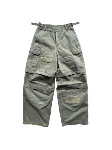 กางเกงทำงานย้อนยุคแบบถอดได้ ทรงหลวม กางเกงขายาวทรงตรง ผ้าฝ้ายผสมโพลีเอสเตอร์ ฤดูร้อน 2025 กางเกงขายาวทรงหลวม