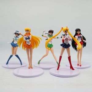 Bandai | 5pcs-Set Sailor Moon Anime Figure Mizuno Ami Tsukino Usagi Hino Rei Aino Minako Action Figure Model Kawaii Doll Toys Gift