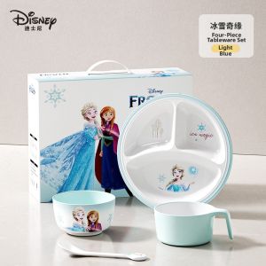 disney(Disney) | Disney Frozen Series Childrens Four-Piece Dining Set Cartoon Bowl Spoon Separator Baby Special Dish Home Use Divided Plate