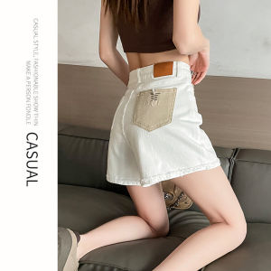 LANGPIN | High Waist Denim Shorts Womens Loose Design Retro Slim Wide Leg A-Line Hot Pants Thin Cotton Polyester Spandex Blend Shorts