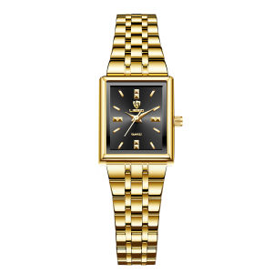 LIEBIG 【Buy 1 Get 3】Quartz Movement Stainless Steel Strap Luxury Gold Frame Elegant Gorgeous Dazzling Gold Suitable for Suit Daily Commuter Elegant Square Womens Watch L1059
