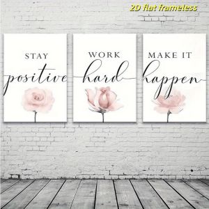 3 pieces of flowers quotes simplicity inspiration soft pink - modern abstract canvas posters suitable for decoration in livi