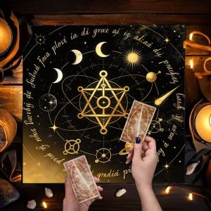 Mysterious Astrology Cute Cat Hexagram Star Moon Altar Cloth Tarot Card Tablecloth Wicka Divination Witchcraft Spiritual Decor