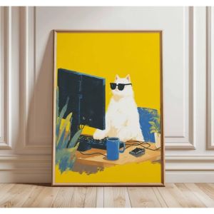 Colorful Cute Cat in The Room Canvas Poster Waterproof Cafe Bar Fashion Room Decoration Wall Art Posters Unframe