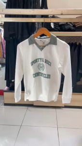 Kaos Kerah Wanita Panjang Remix RIFC344J08 Putih Hijau Kasual Original