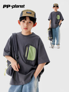 Color Block Short Sleeve T-Shirt for Boys Summer Casual Cotton Polyester Blend Moisture Wicking round Neck Kids Fashion Top