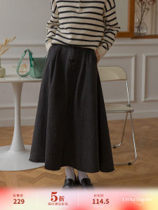 สีดำ ล้าง เดนิม ทรงเอ ร่ม กระโปรง สไตล์ฝรั่งเศส สูง เอว กระโปรงยาวปานกลาง เนื้อลิ้นจี่ลิ้นจี่ ฤดูหนาว วินเทจ กระโปรง