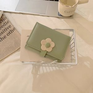 Minimalist Short Wallet for Women Cute Flower Pattern Fresh Korean Style Coin Purse Student Money Clip Simple Fashion Accessory