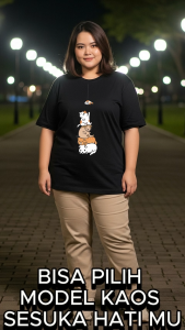 Baju Plus Size V Neck Lengan Panjang Wanita LD 150 140 130 120 110 Kaos Cat Fish