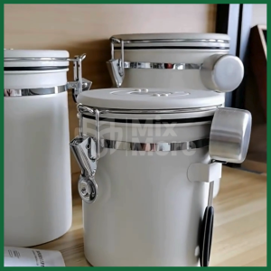Hộp đựng hạt cà phê Inox 304 cửa sổ quan sát hạt cafe tiện lợi van xả khí kín khí tặng kèm muỗng định lượng Mixmore