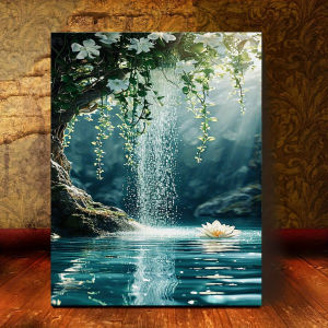 500/1000/1200/2000pcs Scenic Theme Jigsaw Puzzle Dreamy Flowers Tranquil Lotus Under WaterfallFrameless