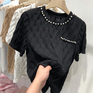 WANGGONGZHU | เสื้อยืดแขนสั้นผู้หญิงทรงเข้ารูป ทรงสั้น ชุดทำงานสไตล์เกาหลี ทรงเข้ารูป แขนยาว ปกโปโล คอตั้ง เสื้อผ้าทำงาน