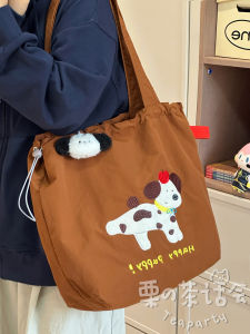 Casual Large Capacity Cartoon Canvas Tote Bag Womens College Style Single Shoulder Bag Lightweight for Class Shopping Bag