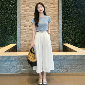 Shalldoer | Bộ Đồ Thời Trang Thiết Kế Sành Điệu Cho Phụ Nữ Áo Thun Tay Ngắn và Quần Ống Rộng