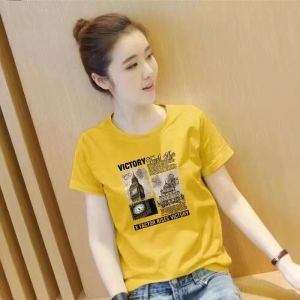 เสื้อยืดแขนสั้นผ้าฝ้ายแท้สําหรับผู้หญิงหลวมพอดีการออกแบบลําลองพิมพ์เสื้อผ้าทํางานรูปแบบสร้างสรรค์เสื้ออเนกประสงค์