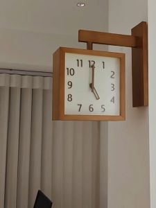 Double Sided Wall Clock Solid Wood Silent 3D Raised Numerals Minimalist Modern Japanese Style Corner Home Decor WCC