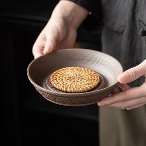 Gold Plated Original Mine Rough Ceramics Japanese Style Tea Tray Dry Bubble Table Versatile Retro Small Tea Plate Water Storage Tea Tray Home Use Tea Accessories