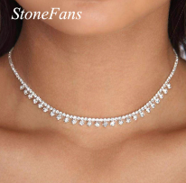 Stonefans Rhinestone Chain Long Necklace Clavicle Chain for Women Crystal Choker Necklace Y Neck Chains Club Prom Jewelry Gift