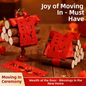 HETANGYUESHE | Housewarming Wealth Invitation Natural Wood Firewood Ornament