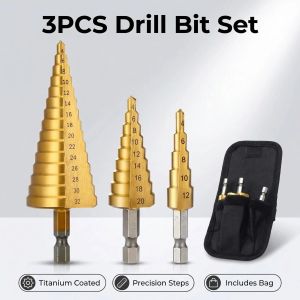 HSS Titânio Revestido Passo Broca De Alta Velocidade Aço Metal Madeira Buraco Cortador Cone Ferramenta De Perfuração