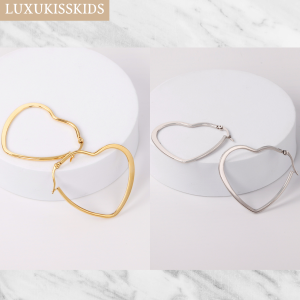 LUXUKISSKIDS Heart-shaped and Round Simple Stainless Steel Earrings 25mm Large Hoop Clip-on French Style Womens Fashion Jewely