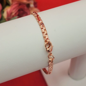 สร้อยข้อมือนาก ความยาว 7.5 นิ้ว ตะขอก้ามปู ลายคตกิตแบน สีพิ้งค์โกลด์ โรสโกลด์ ดีไซน์สวย นากแฟชั่น