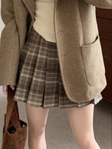 Retro Plaid Woolen Mini Skirt High Waist A-Line Skirt Anti-Light Walking Large Size Autumn Winter Short Skirt for Women