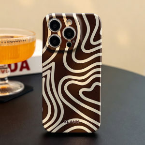 Brown White Heart Wavy For iPhone 17 16 15 14 13 Pro Max Air 17e Hard tpu Bumper Cover Coque Case Blank