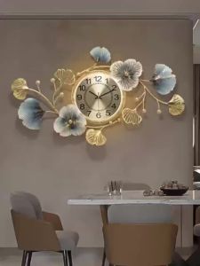 83*48cm Nordic creative wall clock living room home decoration atmosphere ginkgo leaf art wall clock