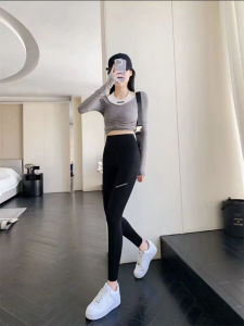 กางเกงโยคะทรงเข้ารูปเอวสูงทรงสลิมฟิตสำหรับผู้หญิง กางเกงขายาวทรงขากระบอก 9 ส่วน กางเกงขายาวทรงสลิมฟิตแห้งเร็ว