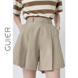 กางเกงขายาวทรงตรงหลวมๆ สำหรับผู้หญิง 5 จุด กางเกงขายาวทรงเอเอวสูง กางเกงขาสั้นฤดูร้อน เอวยางยืด สไตล์ทำงาน