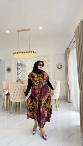 Daster Payung Jumbo Mazaya Motif Jumputan Batik Sakura Pekalongan Dress Piyama Tidur Rayon Panjang Wanita Dewasa Busui Bumil Tie Dye